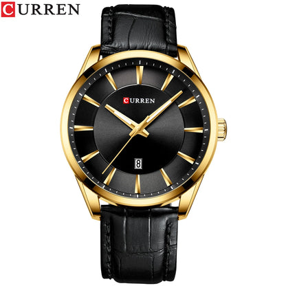 Curren classic black dial men’s watch with silver stainless case and leather strap