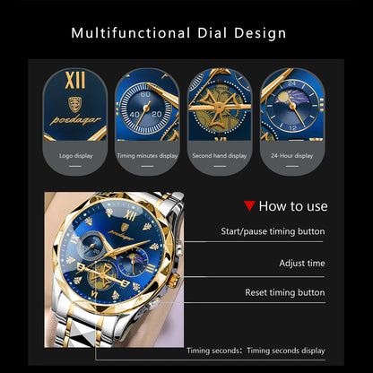 Pagani Design men’s blue dial chronograph watch with gold and silver steel bracelet