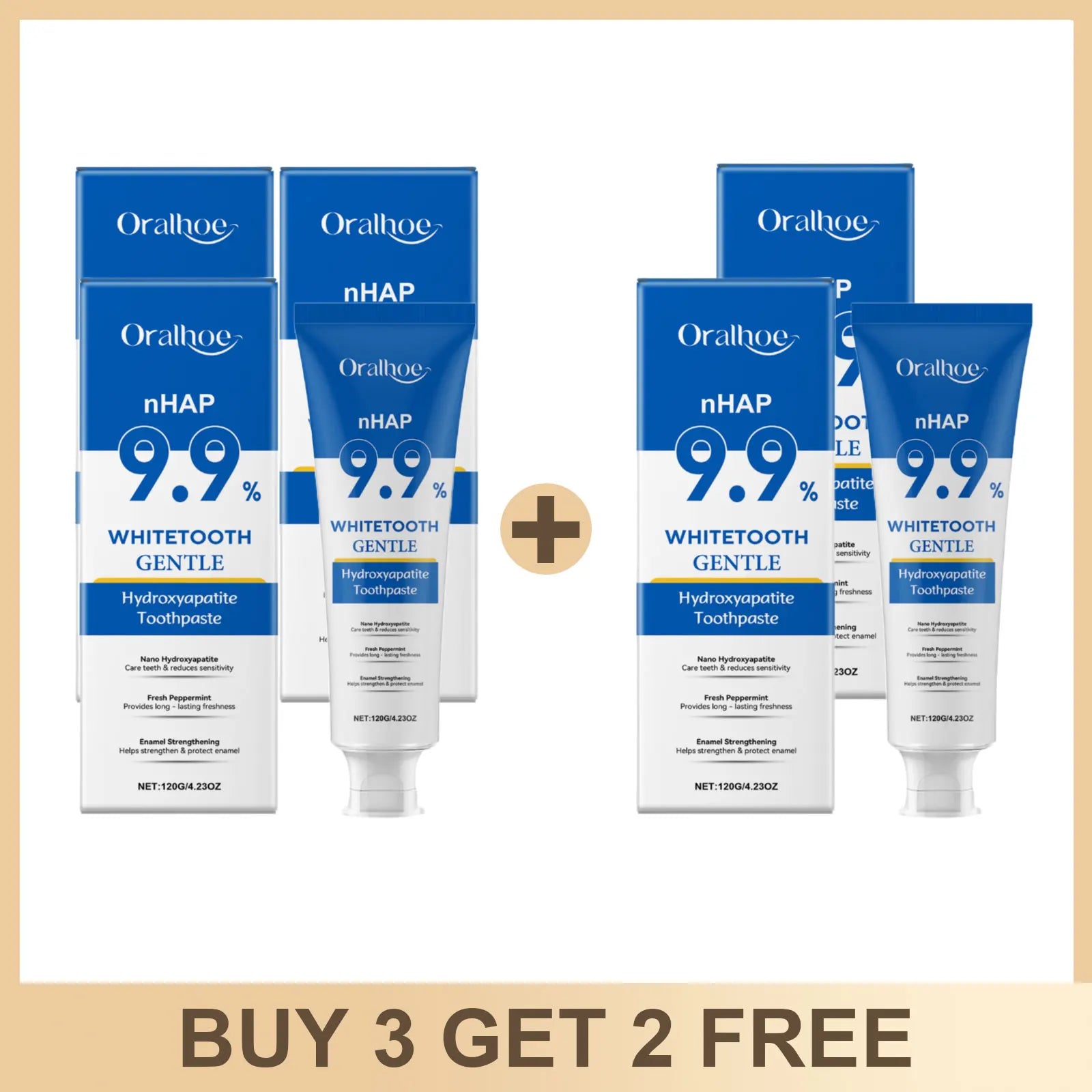 Oralhoe nHAP 9.9% hydroxyapatite toothpaste box and tube mint fresh gentle whitening