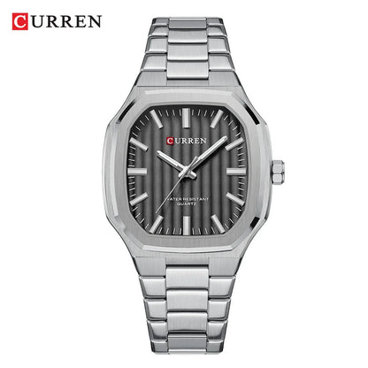 CURREN men’s luxury stainless steel octagonal watch with blue textured dial