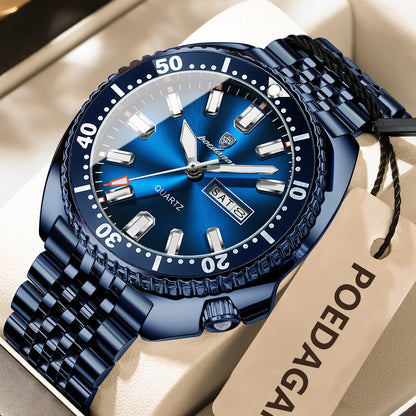 Pagani Design green diver watch with stainless steel bracelet and luminous markers