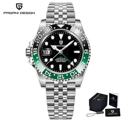 Pagani Design Pepsi GMT automatic men’s watch, red-blue bezel, black dial, Jubilee steel bracelet