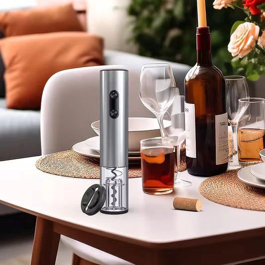 Electric wine opener – cordless automatic corkscrew for bottles – stainless steel wine opener