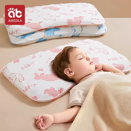 Aibedila ergonomic baby pillow with rabbit pattern for sleep support