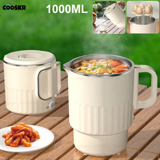 COOSKR 1000ml electric soup kettle multi-function cooker with boiling, steaming, and pouring features”
