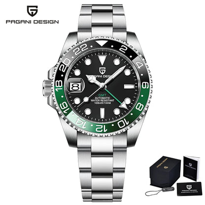 Pagani Design Pepsi GMT automatic men’s watch, red-blue bezel, black dial, Jubilee steel bracelet