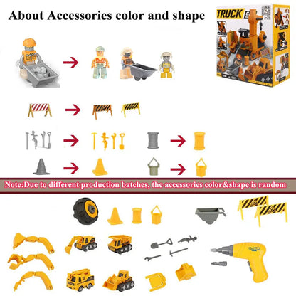 Build and play construction vehicle toy set with manual screwdriver