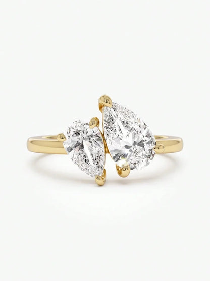 Sterling silver adjustable ring with double teardrop crystals