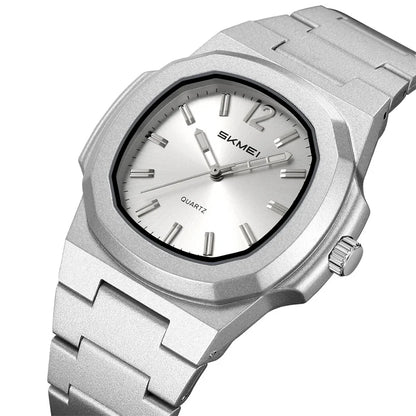 stainless steel octagonal men’s watch with minimalist black dial
