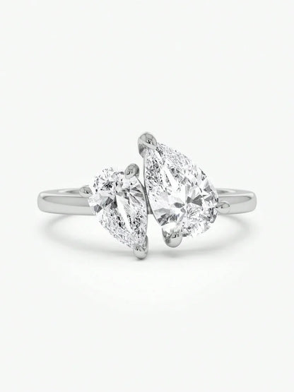 Sterling silver adjustable ring with double teardrop crystals