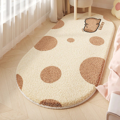 Soft bear print nursery rug with good luck cartoon design