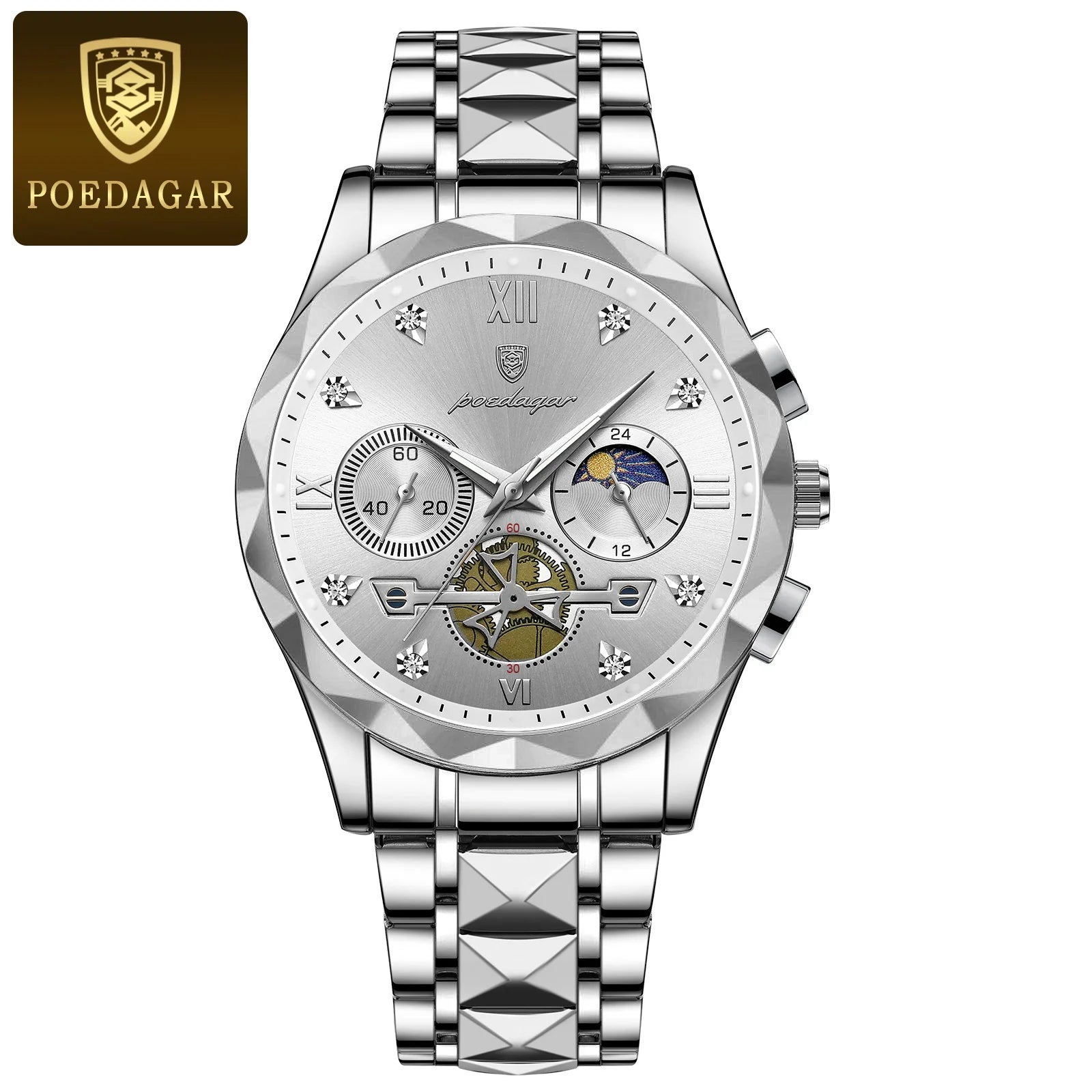 Pagani Design men’s blue dial chronograph watch with gold and silver steel bracelet