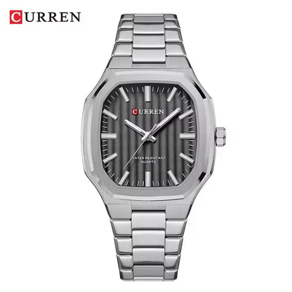 CURREN men’s luxury stainless steel octagonal watch with blue textured dial