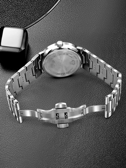 TOMI men’s blue dial minimalist watch with stainless steel bracelet and date display