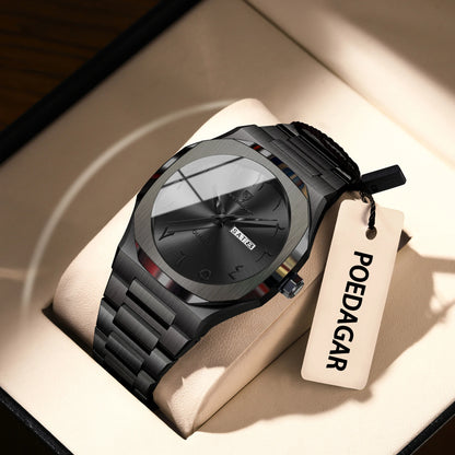 PAGANI DESIGN all-black men’s watch with octagonal case and day date display