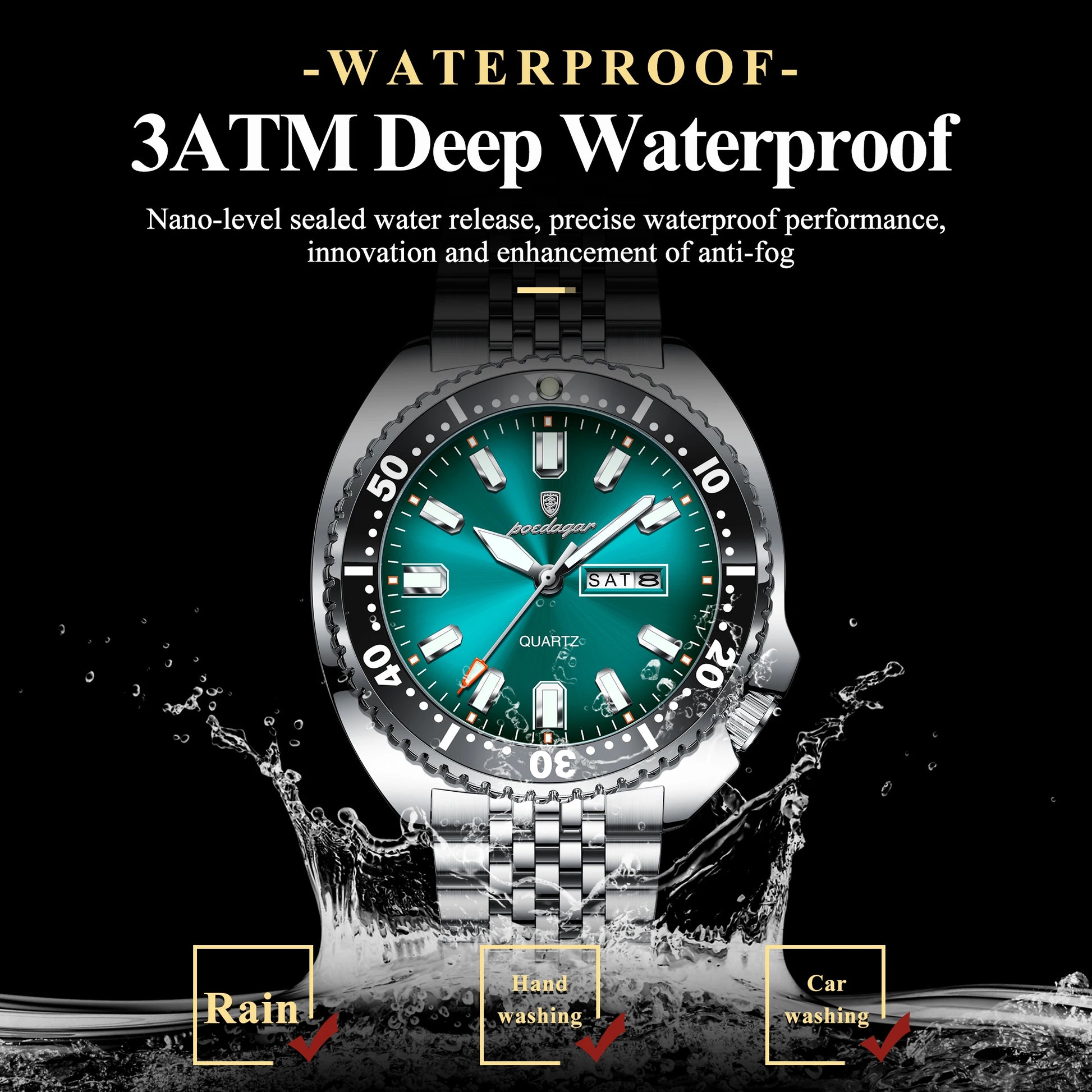 Pagani Design green diver watch with stainless steel bracelet and luminous markers