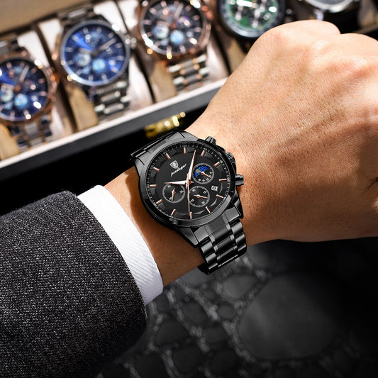 PAGANI DESIGN luxury black chronograph men’s watch with moon phase and subdials