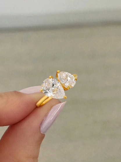 Sterling silver adjustable ring with double teardrop crystals