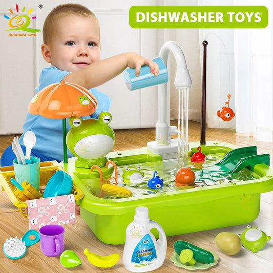 “Interactive dishwasher toy sink for kids – water play kitchen set”