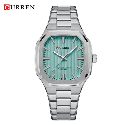 CURREN men’s luxury stainless steel octagonal watch with blue textured dial
