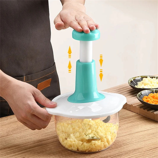 Push down manual food chopper vegetable cutter with clear bowl