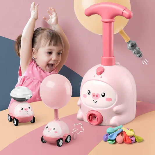 Balloon powered car launcher toy for kids with colorful balloons and cute design