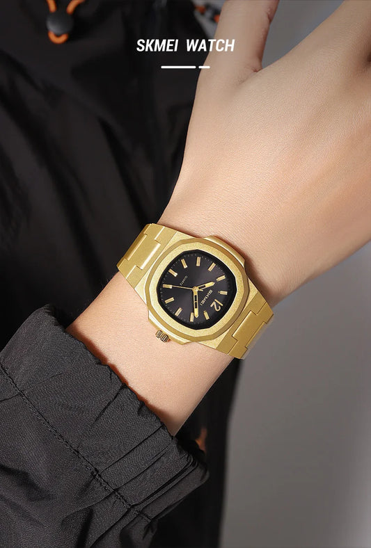 stainless steel octagonal men’s watch with minimalist black dial