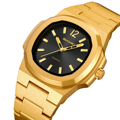 stainless steel octagonal men’s watch with minimalist black dial