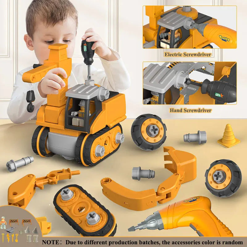 Build and play construction vehicle toy set with manual screwdriver