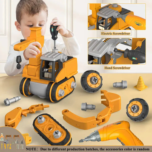 Build and play construction vehicle toy set with manual screwdriver