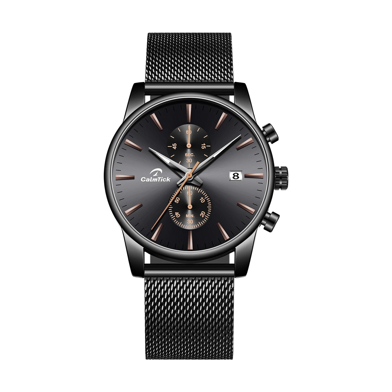 Cheetah black mesh waterproof chronograph watch with blue dial and luminous markers