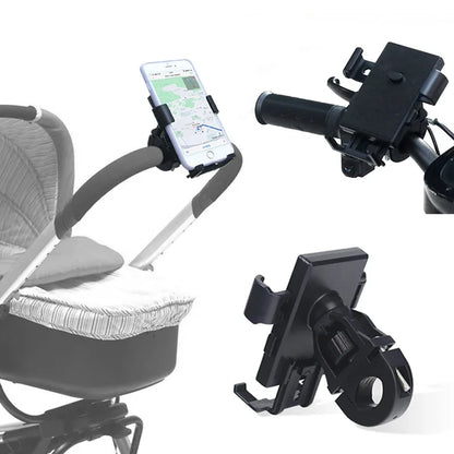 Universal phone holder mount for stroller, bike, and cart handlebars”