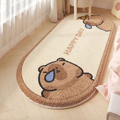 Soft bear print nursery rug with good luck cartoon design