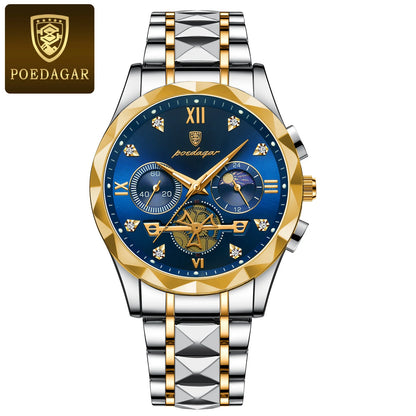 Pagani Design men’s blue dial chronograph watch with gold and silver steel bracelet