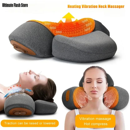 Heated electric shiatsu neck massager pillow with ergonomic design for deep tissue relief
