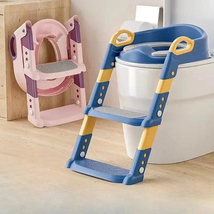 Kids toilet training seat with adjustable ladders and handrails”