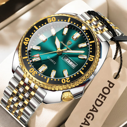Pagani Design green diver watch with stainless steel bracelet and luminous markers