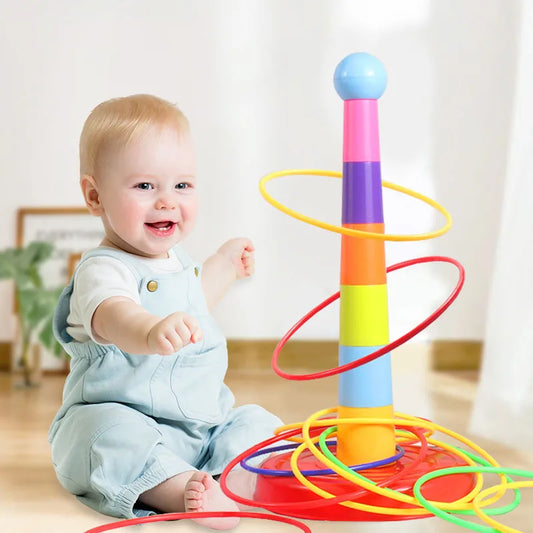 Colorful ring toss game for babies and toddlers with stacking pole